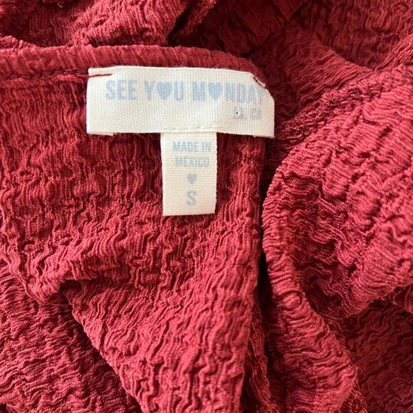 See You Monday Tie Front Long Sleeve Shirt Top Size Small - Picture 10 of 11